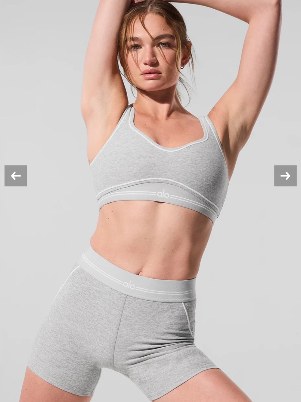 Alo Yoga Airbrush Heart Throb Shorts 4" Athletic Heather Grey Sz M 8-10 W6519R
